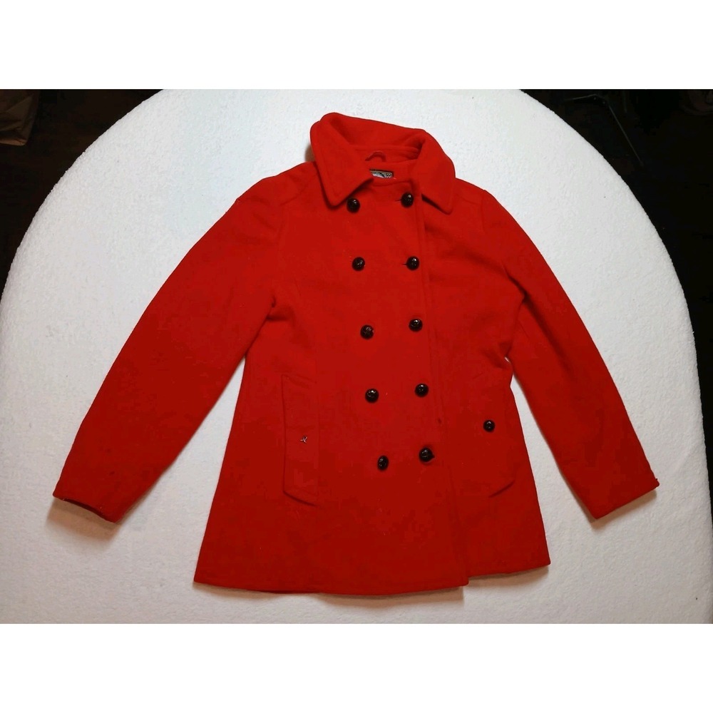 Vtg Mackintosh Peacoat‎ Women Large* Red Double Breasted 100% Wool Made USA